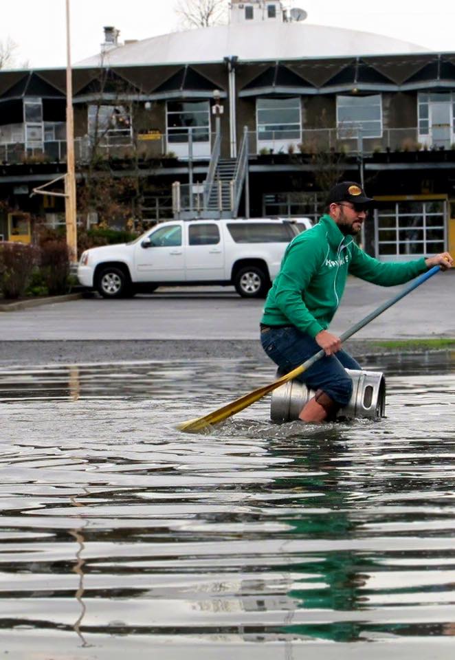 Folks at HopsWork Brewery making the best of all the flooding. (Photo Credit: KATU Channel 2) 