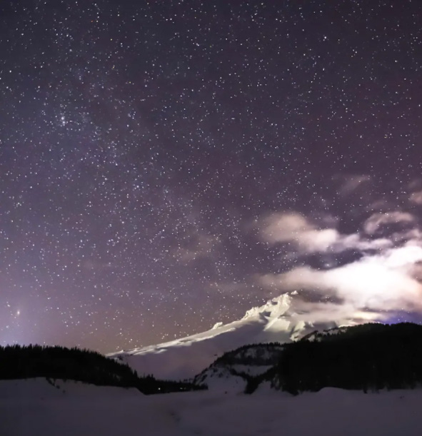 Mount Hood At Night In The Snow
