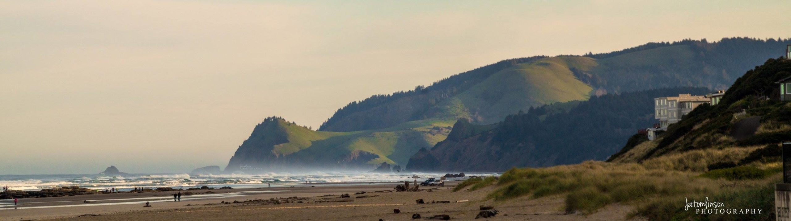 The beach and hills in Lincoln City Oregon.
