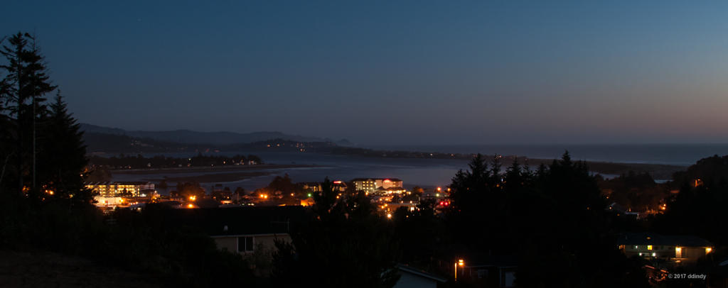 Siletz bay and the city after dark.