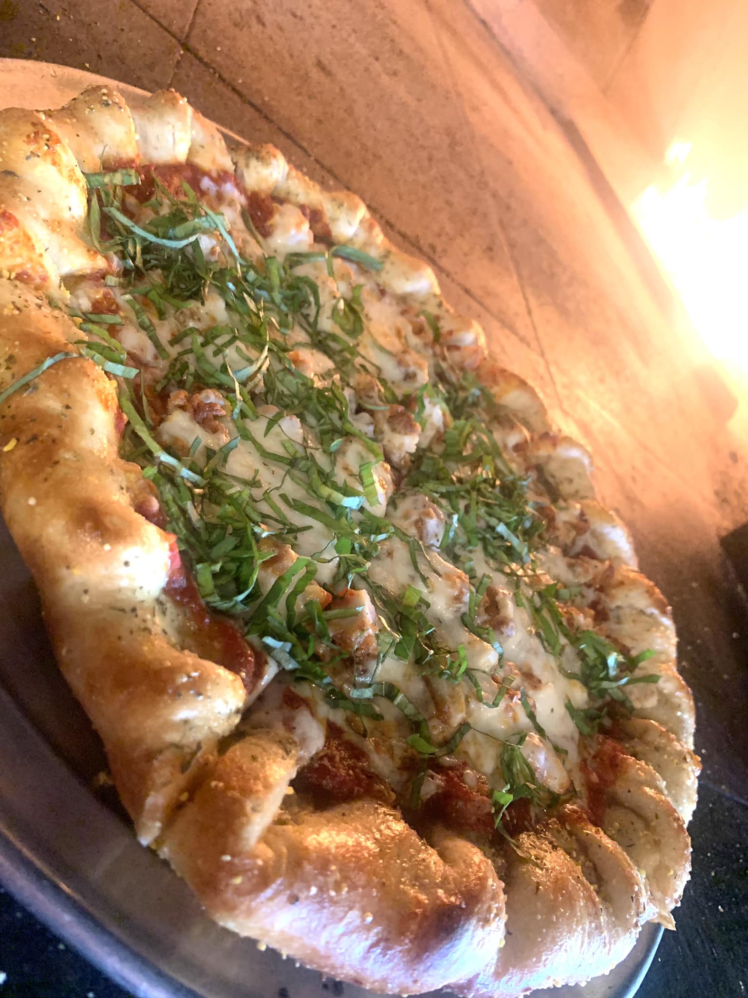 A chicken Parm Pizza at Smoky Hearth In Sandy Oregon