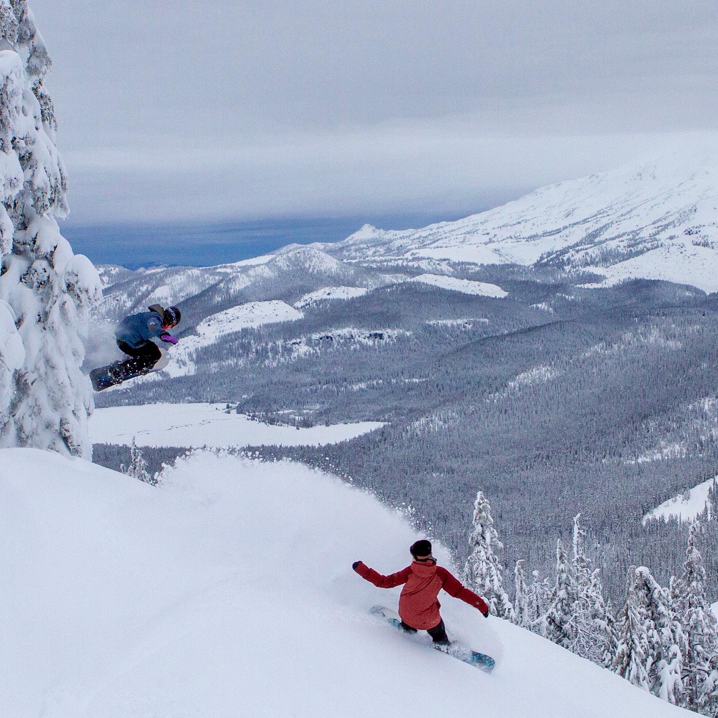 Two snowboarders on Mount Bachelor.