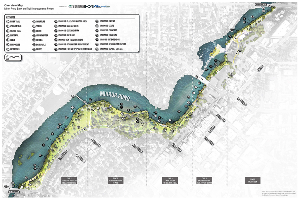 bend, oregon, drake park, new boardwalk trail, mirror pond, central oregon, things to do, hiking trails, deschutes river trail, ADA parks, 2023, map