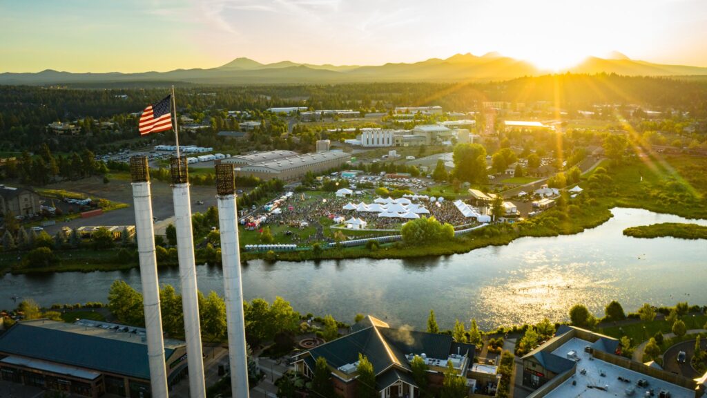 An aerial view of the Old Mill District.