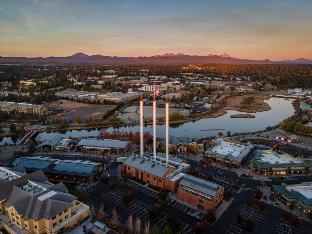 An aerial view of the Old Mill District.