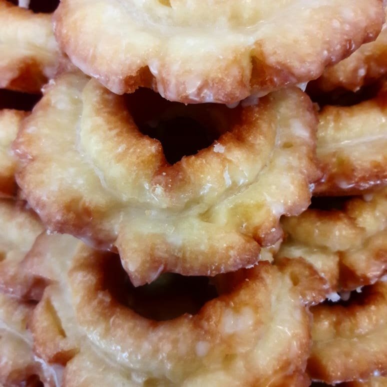 Old fashioned glazed donuts.