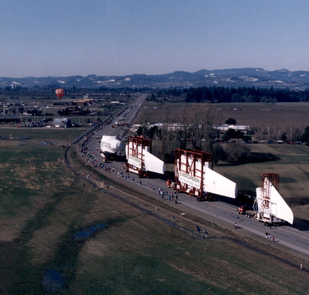 Pieces of the Spruce Goose on the last leg of their journey to their new home at the Evergreen Aviation And Space Museum.